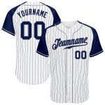Personalized Custom Name Number Navy Gray Pinstripe Baseball Jersey with Raglan Sleeves - Team Authentic Personalized White
