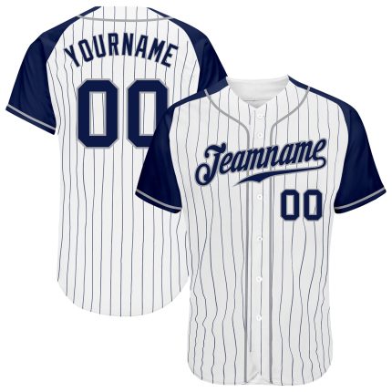 Personalized Custom Name Number Navy Gray Pinstripe Baseball Jersey with Raglan Sleeves - Team Authentic Personalized White