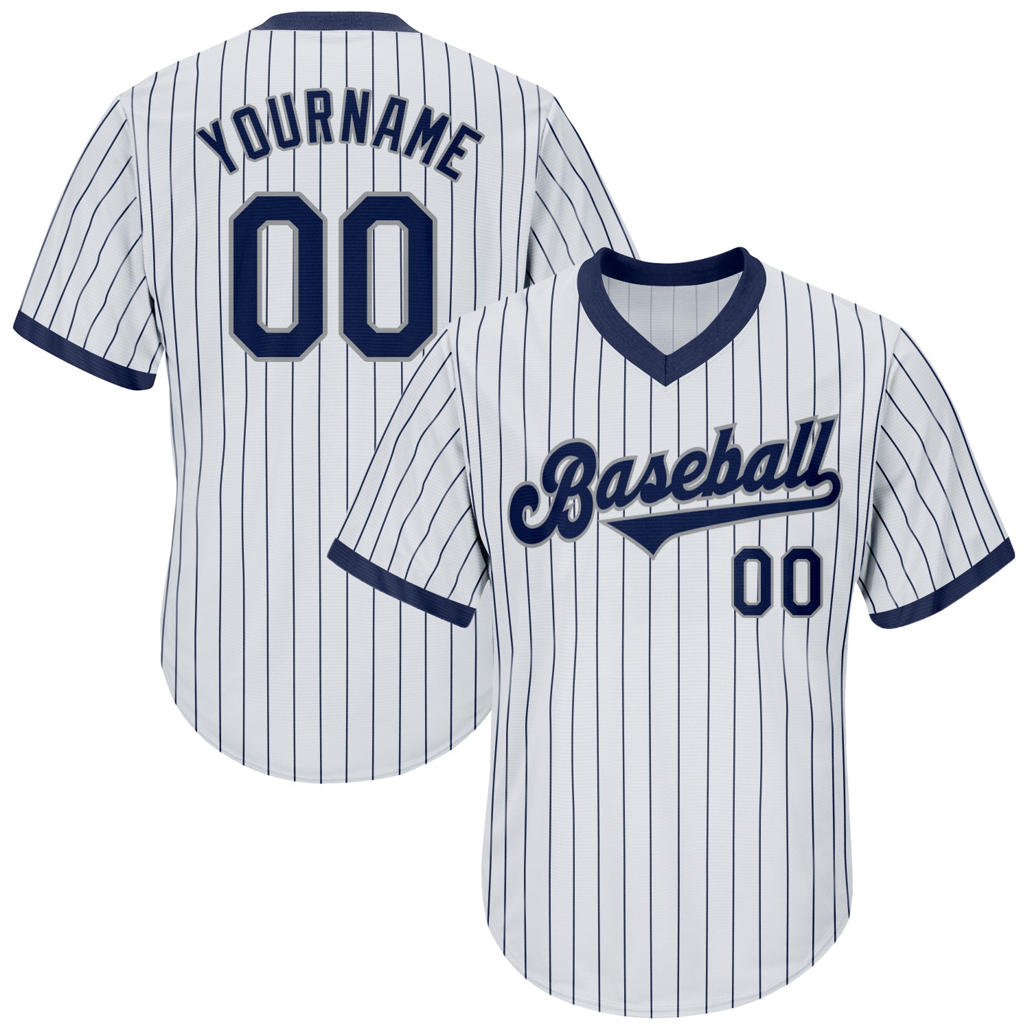 Custom Name Number Personalized Baseball Jersey Shirt Navy Gray Pinstripe Rib-Knit Authentic Throwback Personalized White