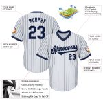 Custom Name Number Personalized Baseball Jersey Shirt Navy Gray Pinstripe Rib-Knit Authentic Throwback Personalized White