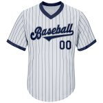 Custom Name Number Personalized Baseball Jersey Shirt Navy Gray Pinstripe Rib-Knit Authentic Throwback Personalized White