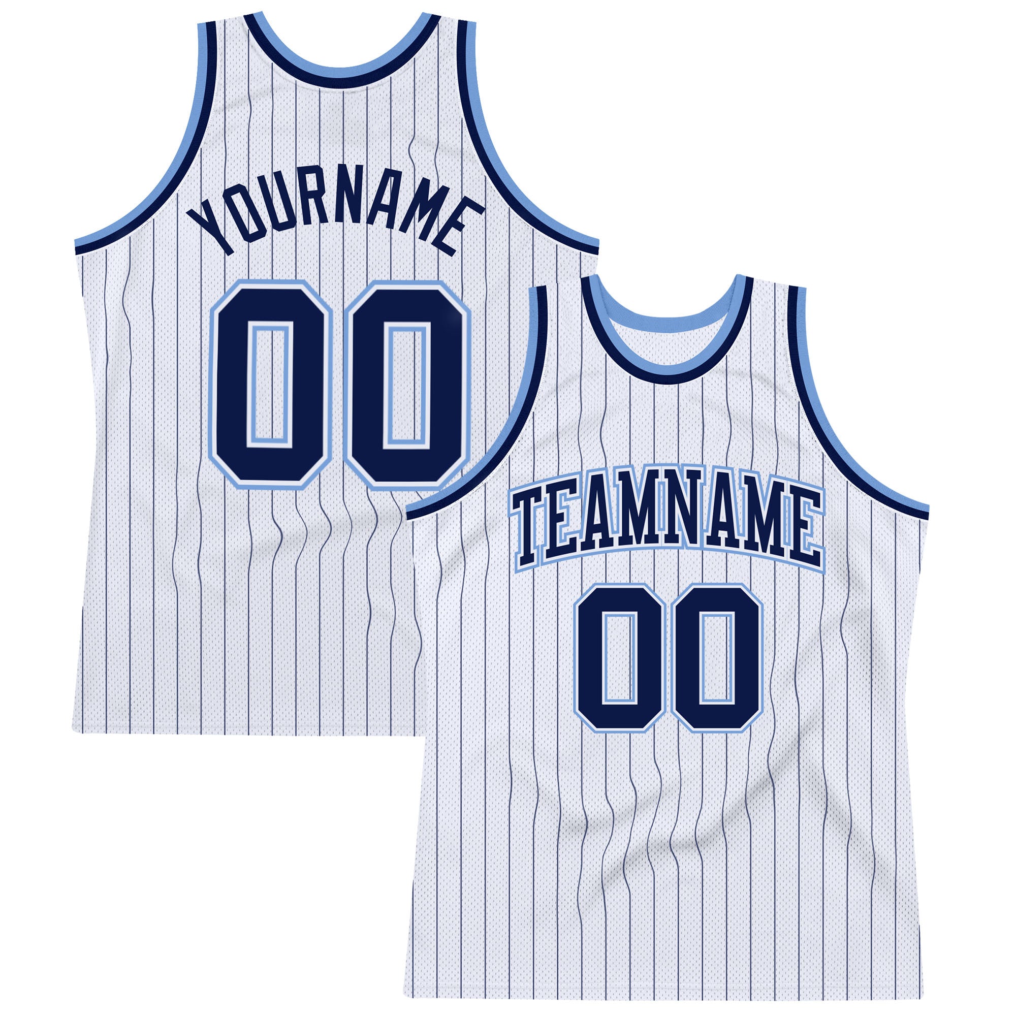 Custom Personalized Basketball Jersey - White Navy Pinstripe with Name & Number - Authentic Team Apparel Personalized White