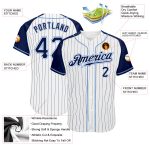 Custom Name and Number Personalized Baseball Jersey for Team, White Navy Pinstripe with Authentic Raglan Sleeves Personalized