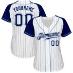 Custom Name and Number Personalized Baseball Jersey for Team, White Navy Pinstripe with Authentic Raglan Sleeves Personalized