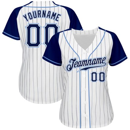 Custom Name and Number Personalized Baseball Jersey for Team, White Navy Pinstripe with Authentic Raglan Sleeves Personalized