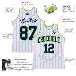 Custom Name Number Personalized Basketball Jersey - White Navy Pinstripe Neon Green Personalized White Navy Pinstripe Navy-Neon