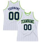 Custom Name Number Personalized Basketball Jersey - White Navy Pinstripe Neon Green Personalized White Navy Pinstripe Navy-Neon