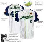 Personalized Team Baseball Jersey with Custom Name and Number, White Navy Pinstripe and Navy-Neon Green Raglan Sleeves Personalized