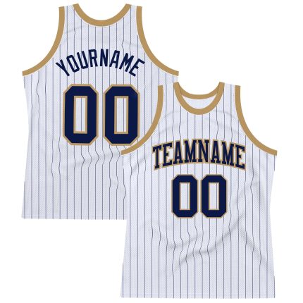 Custom Navy Old Gold Basketball Jersey with Personalized Name and Number - White Navy Pinstripe Design Personalized White