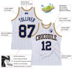 Custom Navy Old Gold Basketball Jersey with Personalized Name and Number - White Navy Pinstripe Design Personalized White