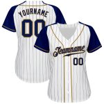 Custom Name Number Personalized Baseball Jersey White Navy Pinstripe Raglan Sleeves Authentic Team Old Gold Personalized