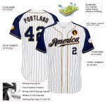 Custom Name Number Personalized Baseball Jersey White Navy Pinstripe Raglan Sleeves Authentic Team Old Gold Personalized