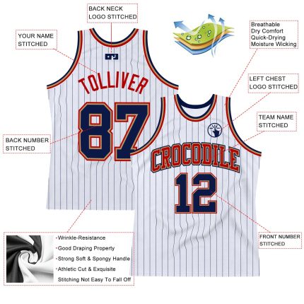 Personalized Custom Name Number Authentic Basketball Jersey White Navy Pinstripe Old Gold Red Personalized White Navy Pinstripe
