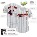 Custom Personalized Baseball Jersey with Name and Number - White Navy Pinstripe Navy-Orange Authentic Team Gear Personalized