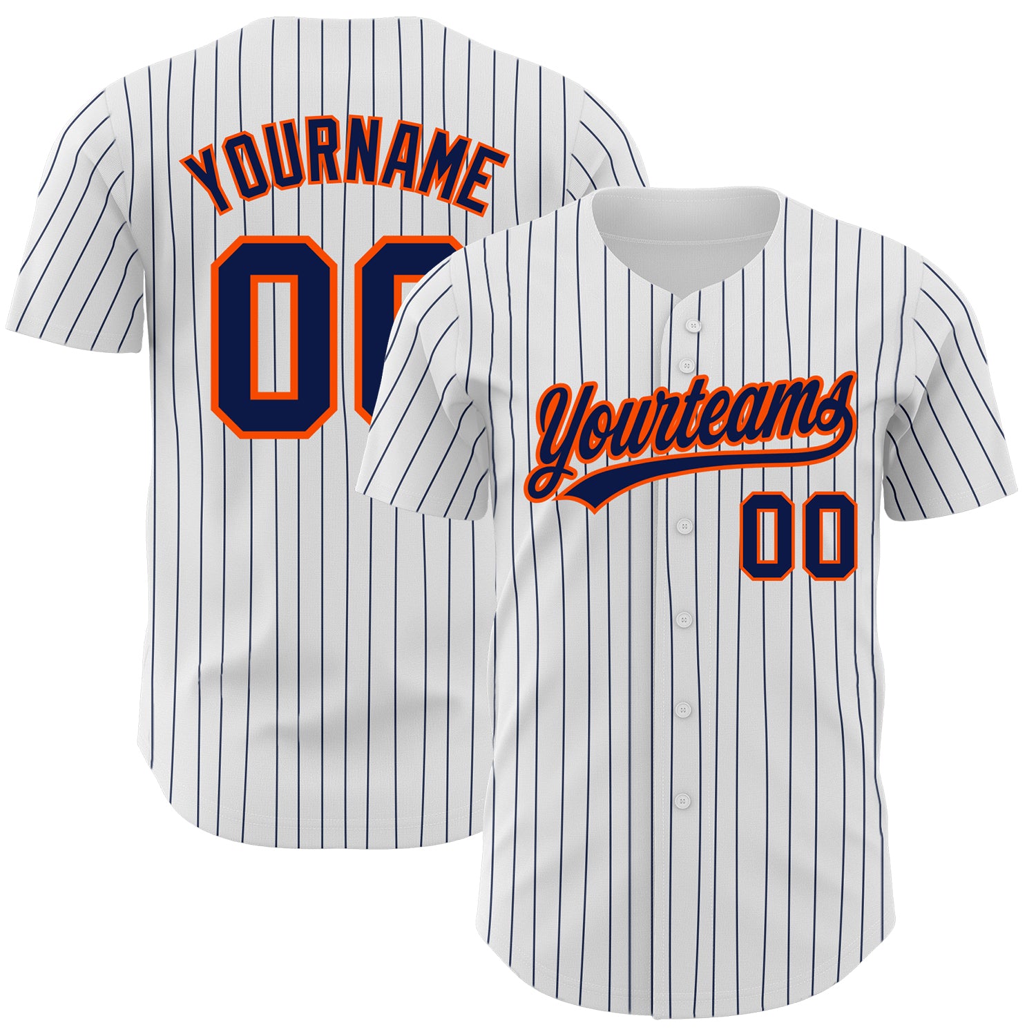 Custom Personalized Baseball Jersey with Name and Number - White Navy Pinstripe Navy-Orange Authentic Team Gear Personalized