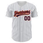 Custom Personalized Baseball Jersey with Name and Number - White Navy Pinstripe Navy-Orange Authentic Team Gear Personalized