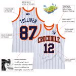 Custom Navy Orange Basketball Jersey with Personalized Name and Number - White Navy Pinstripe Authentic Design Personalized
