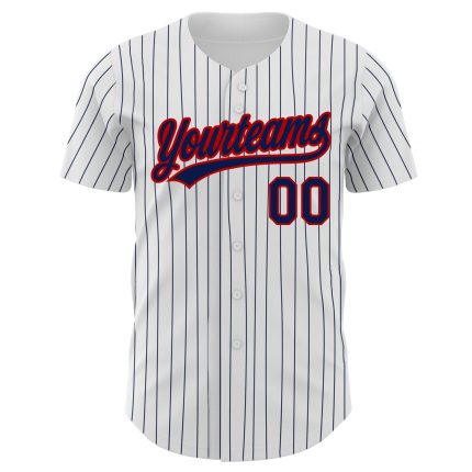 Custom Name Number Authentic Baseball Jersey - Personalized White Navy Pinstripe Red Team Jersey Personalized White Navy