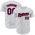 Custom Name Number Authentic Baseball Jersey - Personalized White Navy Pinstripe Red Team Jersey Personalized White Navy