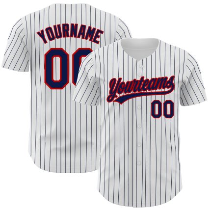 Custom Name Number Authentic Baseball Jersey - Personalized White Navy Pinstripe Red Team Jersey Personalized White Navy