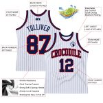 Customizable Basketball Jersey - Authentic White Navy Pinstripe with Team Name & Number - Red Accents Personalized White