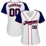 Custom Name Number Personalized Baseball Jersey White Navy Pinstripe Red Raglan Sleeves Authentic Team Apparel Personalized