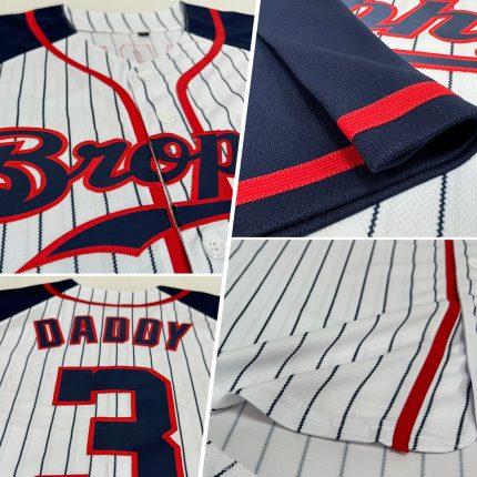 Custom Name Number Personalized Baseball Jersey White Navy Pinstripe Red Raglan Sleeves Authentic Team Apparel Personalized
