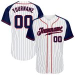 Custom Name Number Personalized Baseball Jersey White Navy Pinstripe Red Raglan Sleeves Authentic Team Apparel Personalized