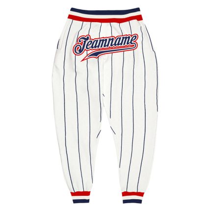 Custom Name Number Navy Red Sports Pants - Personalized White Navy Pinstripe Team Gear Personalized White Navy Pinstripe