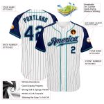 Custom Navy Teal Baseball Jersey with Personalized Name Number - Authentic White Navy Pinstripe Raglan Sleeves Personalized
