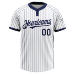 Custom Unisex Softball Jersey - Personalized Navy Pinstripe Two-Button with Name & Number, White Navy Design Personalized