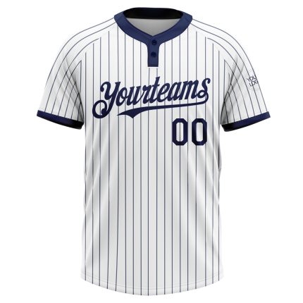 Custom Unisex Softball Jersey - Personalized Navy Pinstripe Two-Button with Name & Number, White Navy Design Personalized