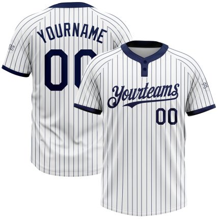 Custom Unisex Softball Jersey - Personalized Navy Pinstripe Two-Button with Name & Number, White Navy Design Personalized