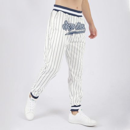 Custom Name and Number Personalized Navy-White Pinstripe Sports Pants for Team Use Personalized White Navy Pinstripe Navy-White