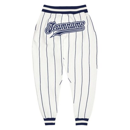 Custom Name and Number Personalized Navy-White Pinstripe Sports Pants for Team Use Personalized White Navy Pinstripe Navy-White