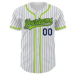 Custom Baseball Jersey with Personalized Name & Number - White Navy Pinstripe Neon Green Design Personalized White Navy Pinstripe