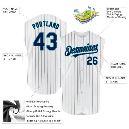 Customizable Baseball Jersey in White Navy Pinstripe with Neon Green - Authentic Sleeveless, Personalize Team Name & Number