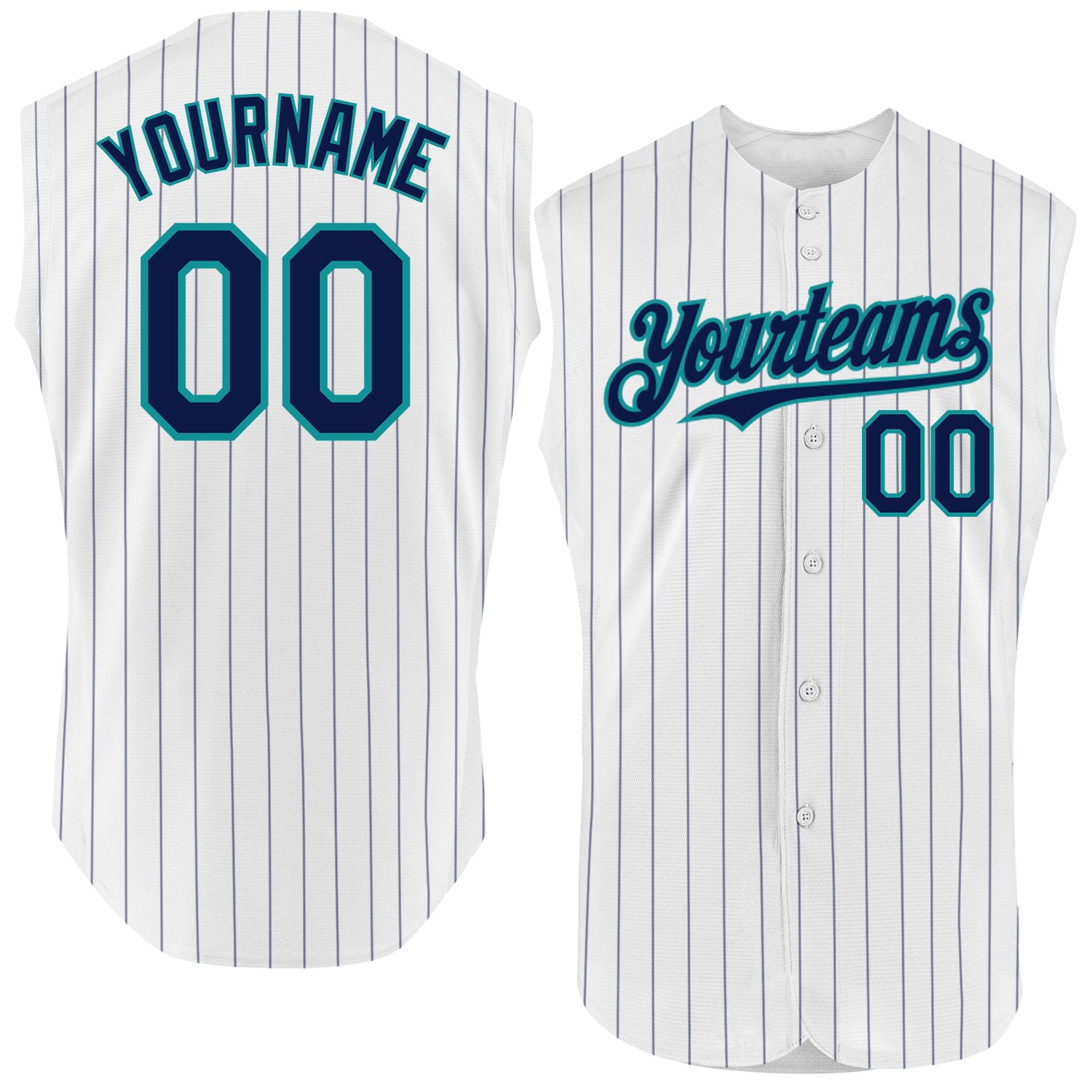 Customizable Baseball Jersey in White Navy Pinstripe with Neon Green - Authentic Sleeveless, Personalize Team Name & Number