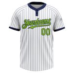 Custom Two-Button Softball Jersey with Name and Number - Personalized White Navy Pinstripe Unisex, Neon Green Design Personalized