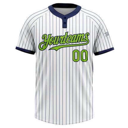 Custom Two-Button Softball Jersey with Name and Number - Personalized White Navy Pinstripe Unisex, Neon Green Design Personalized