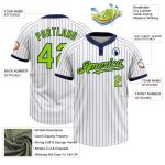 Custom Two-Button Softball Jersey with Name and Number - Personalized White Navy Pinstripe Unisex, Neon Green Design Personalized