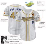Custom Personalized Baseball Jersey with Name and Number - White Navy Pinstripe Old Gold Authentic Design Personalized White