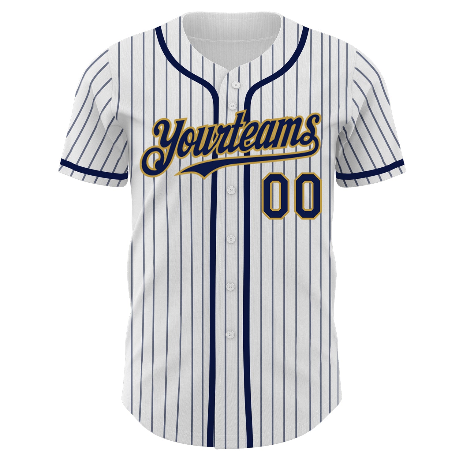 Personalized White Navy Pinstripe Old Gold Authentic Baseball Jersey Personalized Authentic Baseball Jersey in White Navy Pinstripe with Old Gold Trim Personalized White Navy Pinstripe Old Gold - Image 2