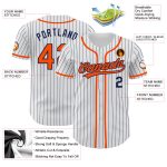 Custom Authentic Baseball Jersey with Personalized Name and Number - White Navy Pinstripe Orange Personalized White Navy