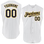 Custom Personalized Baseball Jersey - White Navy Pinstripe Orange - Sleeveless with Name & Number Personalized White Navy