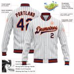 Custom Navy White Pinstripe Bomber Varsity Jacket with Personalized Name and Number, Full-Snap Letterman Style Personalized