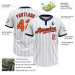 Personalized Unisex Softball Jersey - White Navy Pinstripe Orange Two-Button Design Personalized White Navy Pinstripe Orange