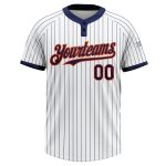 Custom Unisex Softball Jersey with Personalized Name & Number - White Navy Pinstripe Orange Two-Button Design Personalized