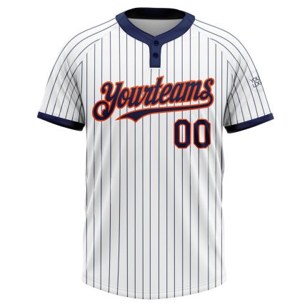 Custom Unisex Softball Jersey with Personalized Name & Number - White Navy Pinstripe Orange Two-Button Design Personalized