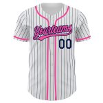 Personalized Custom Name and Number Pink White Navy Pinstripe Baseball Jersey Personalized White Navy Pinstripe Pink Authentic